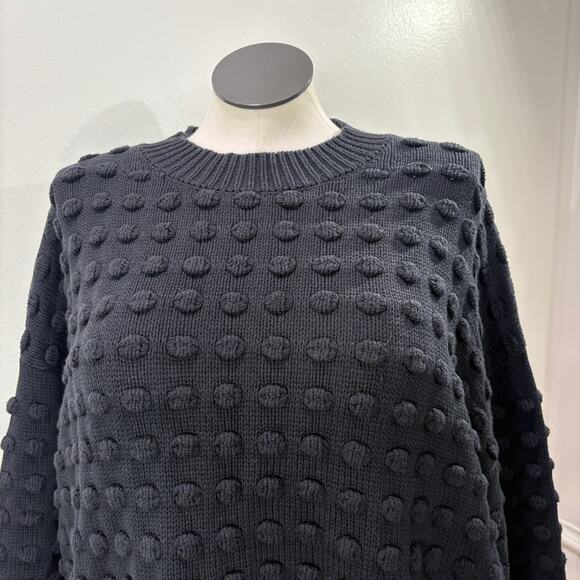 Loralette Plus Size 3X Sweater Allover 3D Bobble Crew Neck Balloon Sleeve Black - Picture 9 of 14